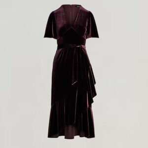 Ralph Lauren Flutter Velvet Burgundy Dress